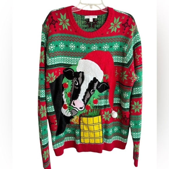 Celebrate Together Mens Ugly Cow Christmas Sweater Drink Pocket Size XXL Holiday - Picture 5 of 14